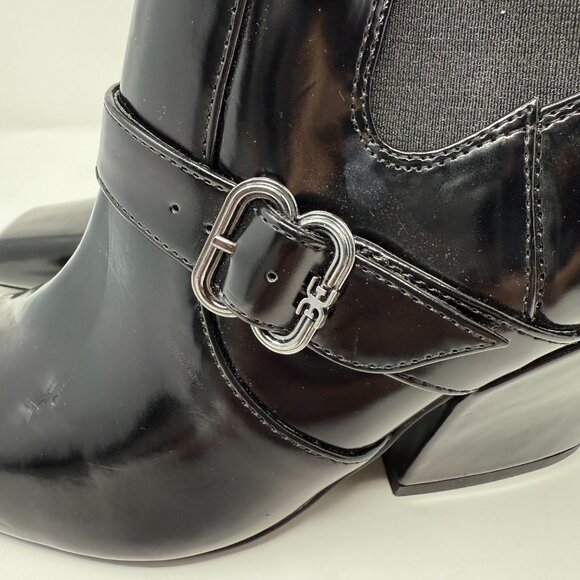 Sam Edelman Suzette Chelsea Boot Patent Leather Women 8 Black Heeled Buckle NWOB - Picture 3 of 13